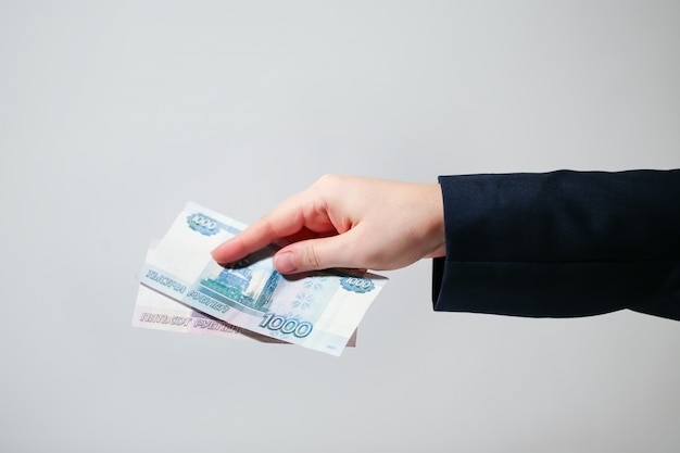 Russian Banknotes Rubles in hand