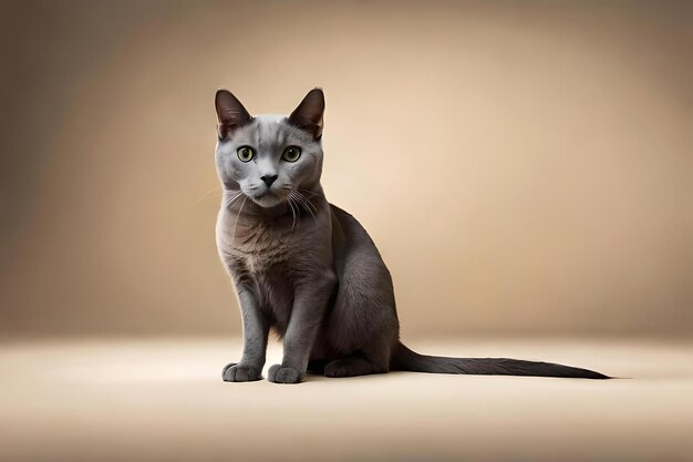 Russian Blue cat on beige background