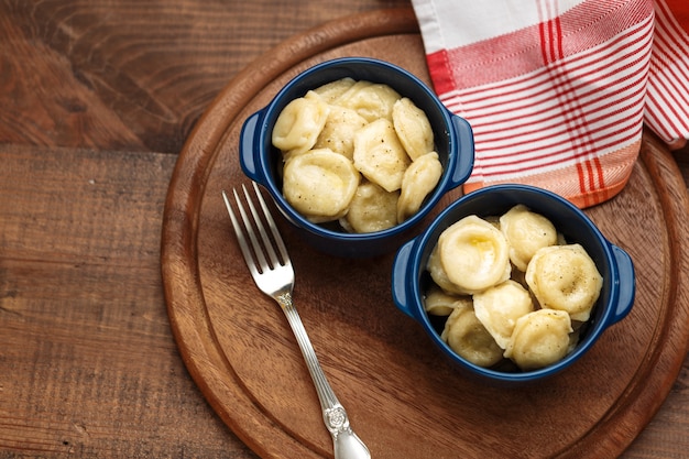 russian boiled pelmeni in plate