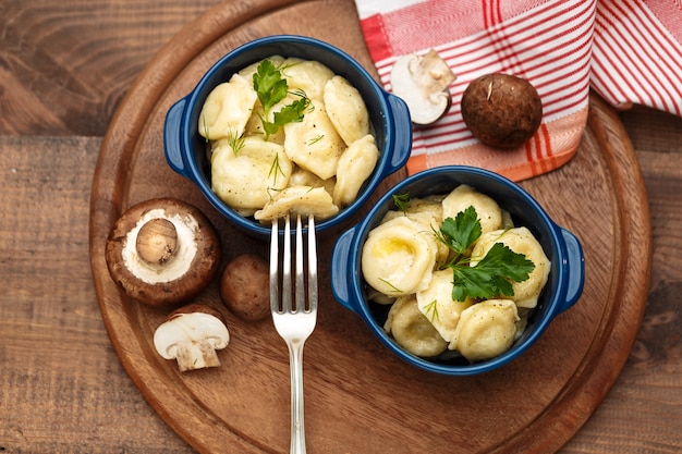 russian boiled pelmeni in plate