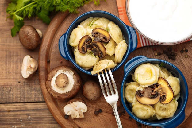 russian boiled pelmeni in plate