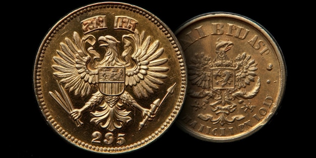 Russian coins isolated on black background