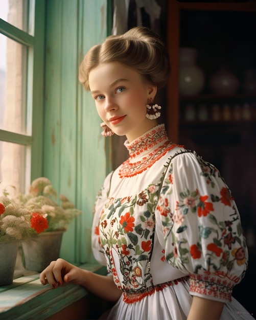 Russian Girl in Elegant Standing Pose