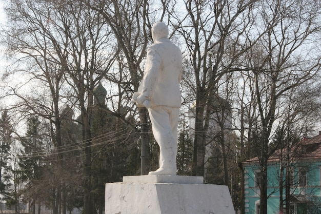 Russian Hinterland. Village with a monument to Lenin. With churches.