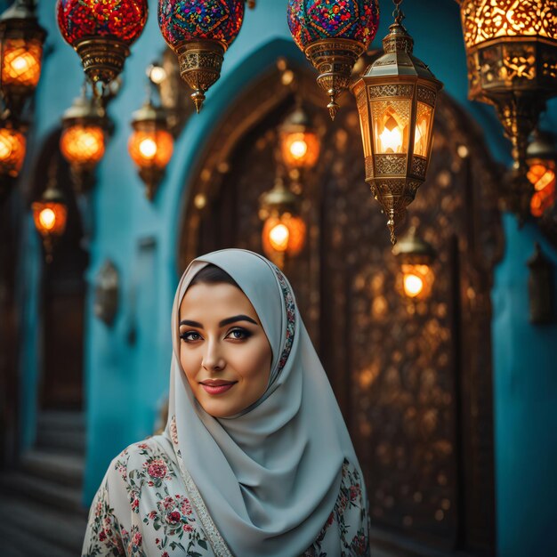 Russian Muslim Girl A young woman in her Late twenties She is surrounded by the sights of Ramadan