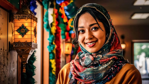 Russian Muslim Girl A young woman in her Late twenties She is surrounded by the sights of Ramadan