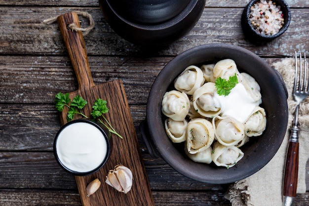 Russian pelmeni meat dumplings