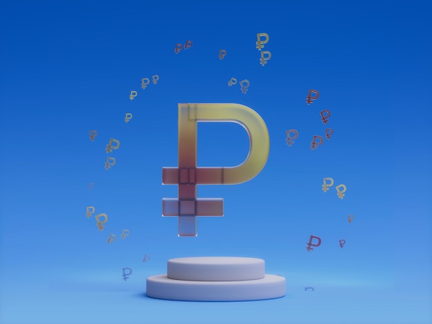 Russian Ruble Currency Podium Platform Abstract Minimal Showcase 3D Illustration