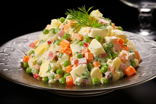 Russian salad Olivier with mayonnaise and egg served Turkish name Rus salatasi