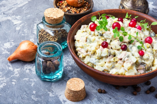 Russian traditional meat salad