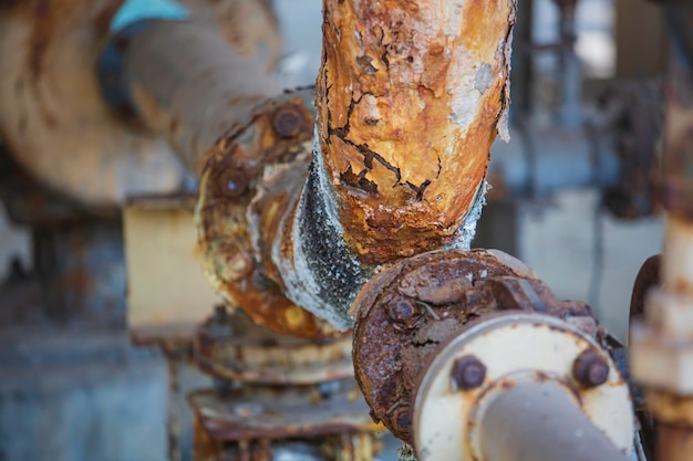 Rust damage paint and corrosion flange and bolt nut on pipeline