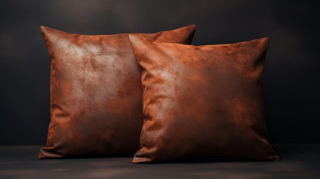 Photo rust faux leather pillows 3d mockup with textural paint effects