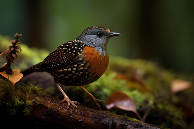 Rusted belted tapaculo in natural forest environment