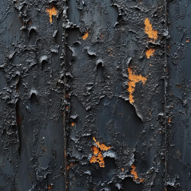 Photo rusted black metal with deep gouges rust spots and rough weathered surface