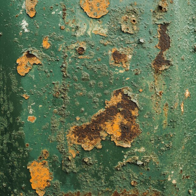 Photo rusted green metal with deep gouges rust spots and rough texture