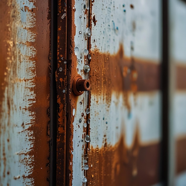 a rusted metal door with a lock on it