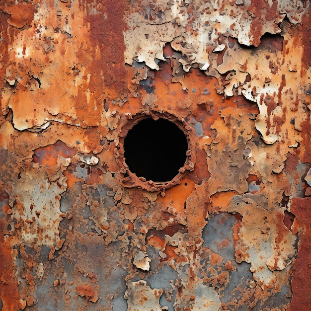 Rusted metal texture with a hole in it