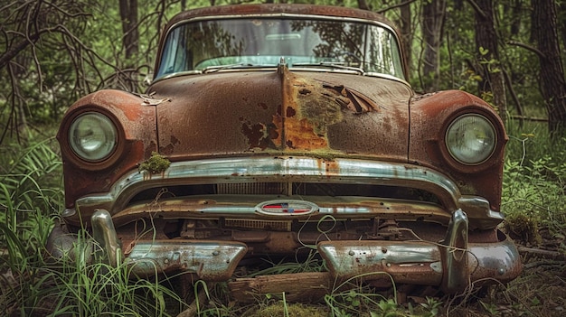 a rusted old car with the word rust on the front