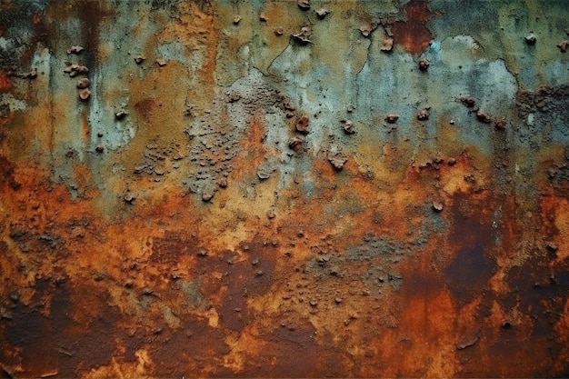 A rusted surface with a blue and green background