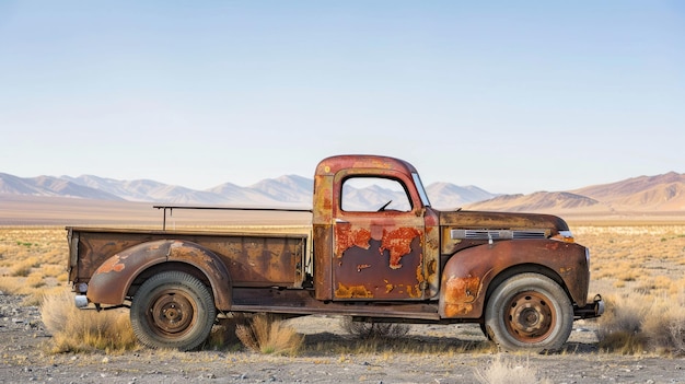 Photo rusted vintage truck in desert landscape