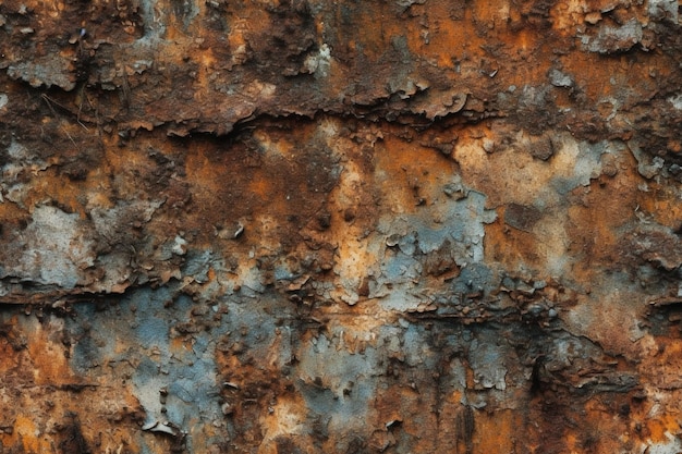 A rusted wall with a rusted surface and a blue and white background.