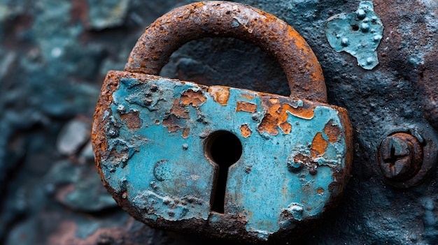 Rusted and Weathered Blue Padlock