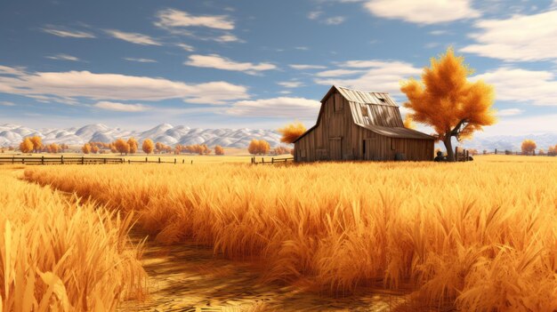 Photo rustic 3d barn nestled in a golden autumn field