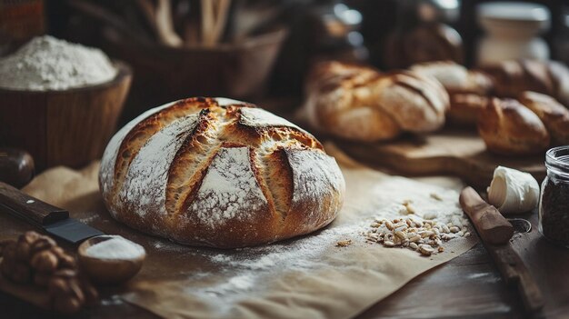 Rustic Artisan Bread Pantry Staple Freshly Baked on Table