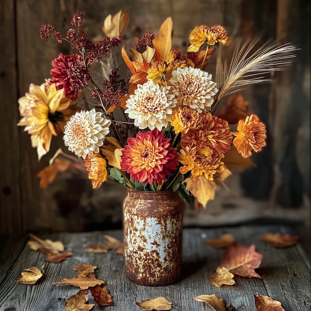 Photo rustic autumn floral arrangement