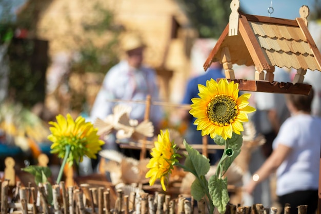 Rustic background with sunflower Rustic blurred background