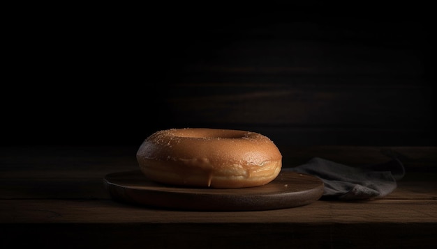 A rustic baguette on a wooden table generated by AI