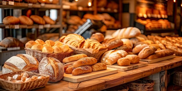 Rustic Bakery with Freshly Baked Bread Display