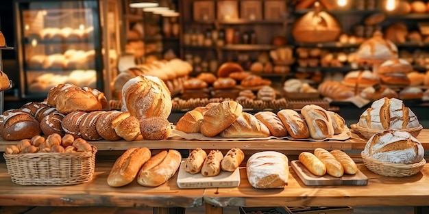 Rustic Bakery with Freshly Baked Bread Display