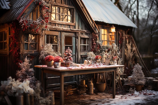 Photo a rustic barn adorned with christmas lights