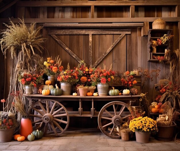 Photo a rustic barn adorned with thanksgiving decor