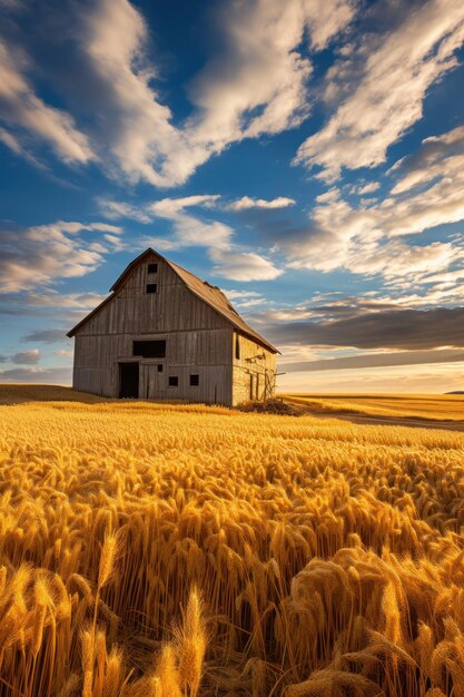 Photo rustic barn nestled in golden wheat field