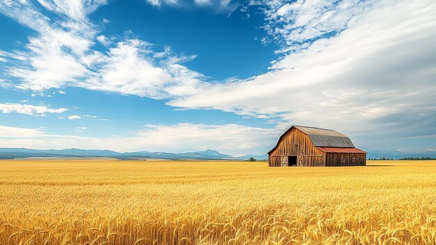 Rustic Barn in Wheat Field