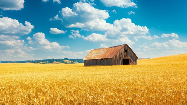 Rustic Barn in Wheat Field