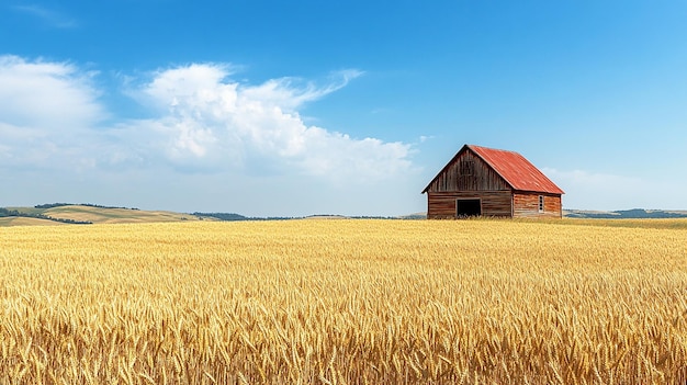 Rustic Barn in Wheat Field