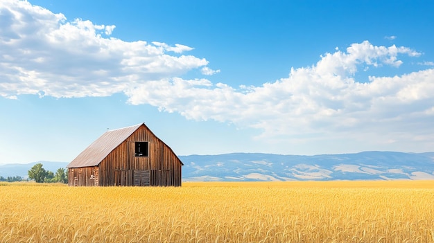 Rustic Barn in Wheat Field