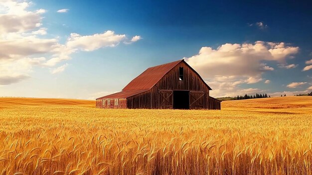 Photo rustic barn in wheat field