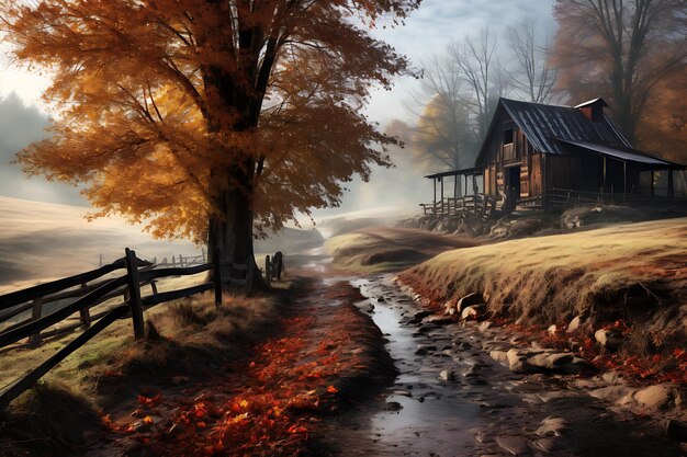 Rustic Beauty of Fall Autumn Land scape Photo