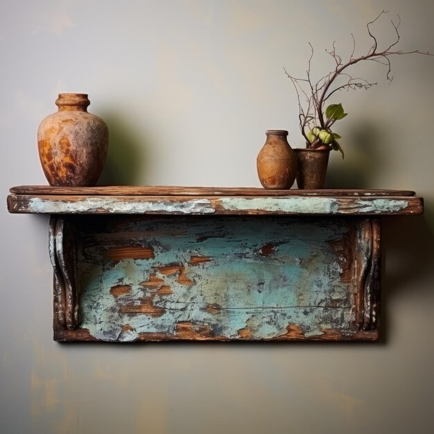 Photo rustic blue wall shelf with sculpted impressionism style