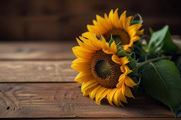 Rustic Bouquet of Sunflowers on Wooden Table