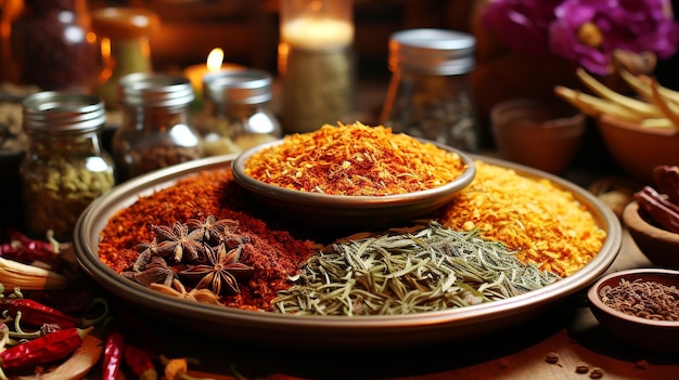 A rustic bowl full of aromatic spices nice spices background