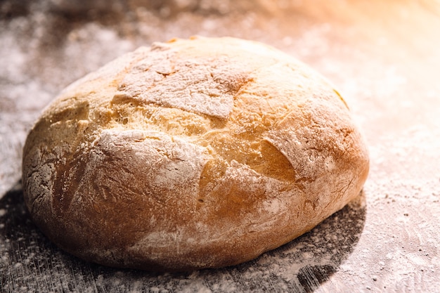 Rustic bread illuminated by the morning sun