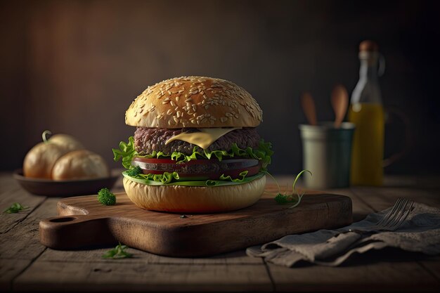 Rustic Burger Illustration AI Generative