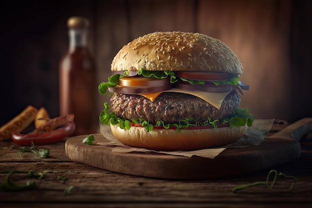 Rustic Burger Illustration AI Generative