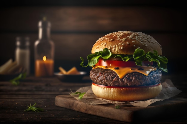 Rustic Burger Illustration AI Generative