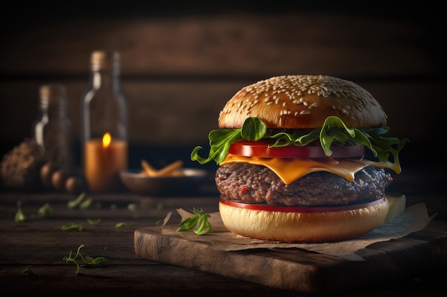 Rustic Burger Illustration AI Generative